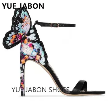 Женские босоножки на высоком каблуке с крыльями бабочки, Размер 35-42, Пикантная обувь, сандалии-гладиаторы с пряжкой и ремешком, расшитые металлом
