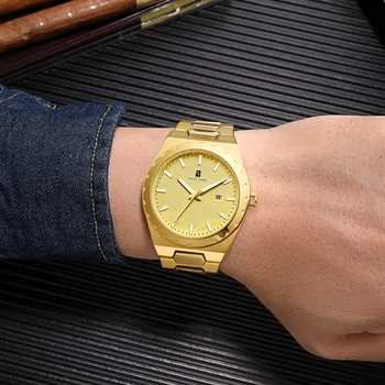 Роскошные Золотые часы Мужские наручные часы из нержавеющей стали Classic Business 30M Водонепроницаемый механизм Relogio Masculino