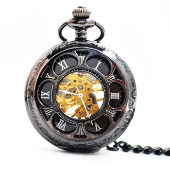 Роскошные механические карманные часы для мужчин и женщин с цветочным полым скелетом, римский циферблат, брелок, цепочка, подвесные часы для коллекции, подарок