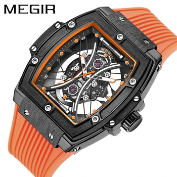 MEGIR, лучший бренд, спортивные полые Прозрачные кварцевые часы для мужчин, модный силиконовый ремешок, Светящиеся водонепроницаемые военные мужские часы