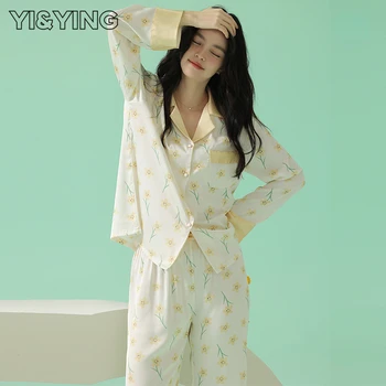 [YI & YING] Весенне-летняя Пижама из Ледяного Шелка, Женская Тонкая Крутая Пижама из искусственного Шелка, Женский Домашний костюм, Комплект WAZC078