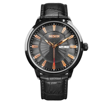 Швейцарский люксовый бренд NESUN, Японский Кварцевый механизм MIYOTA, Мужские часы 30 м, Водонепроницаемые часы из натуральной кожи N7055