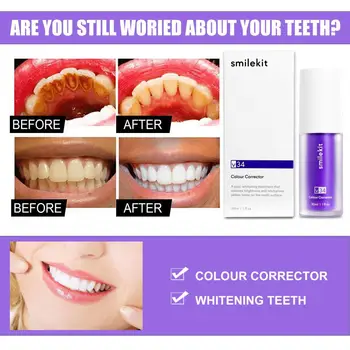 Мусс для отбеливания зубов V34, Чистка полости рта, Уход за зубами, Фиолетовая Зубная паста, Отбеливающий Ремонт, Отбеливание Желтого пятна, Свежее дыхание