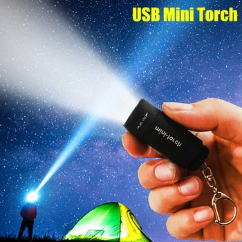 Светодиодный мини-фонарик, Портативный USB Перезаряжаемый Карманный светодиодный фонарик, Брелок, фонарь, Лампа для походов, Освещение для кемпинга