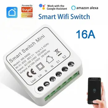 16A Tuya WIFI Smart Switch Mini Smart Life, 2 способа управления прерывателем, устройство включения-выключения, совместимое с Alexa Google Home