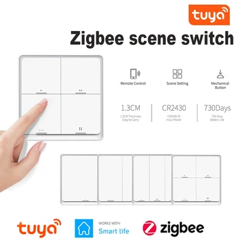 Tuya ZigBee Smart Scene Switch 4 Банды 12 Кнопочный контроллер для переключения сцен Работает с приложением Smart Life ZigBee Gateway