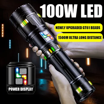 Супер яркий дальнобойный мощный светодиодный фонарик Type-C USB, перезаряжаемый тактический фонарь, наружный масштабируемый индикатор мощности фонарика