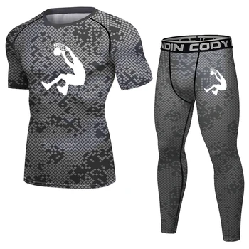 Мужской спортивный костюм MMA Rashgard, мужские быстросохнущие компрессионные комплекты спортивной одежды, комплект для фитнеса, Термобелье, леггинсы