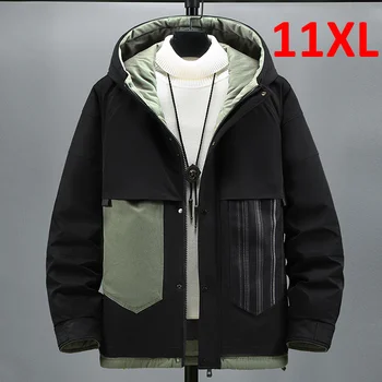 Большие Размеры 10XL 11XL, зимняя пуховая куртка, Мужские куртки с цветным блоком в стиле пэчворк, пальто, Мужская зимняя толстая пуховая куртка, Большие размеры 10XL 11XL