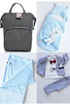 Большой комплект для родов из 4 предметов (рюкзак для ухода за ребенком, пеленание из 100% хлопка, Одеяло из нута, выход из больницы) Хлопок