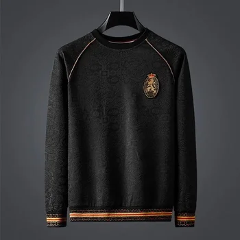 темный камуфляжный свитер с роскошным рисунком в европейском стиле, мужская осенне-зимняя новая лента с круглым вырезом, длинный рукав, низ