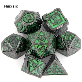 7 шт., зеленые серебряные двойные мечи, металлические кости, твердый многогранный набор кубиков, подходящий для настольной ролевой игры RPG