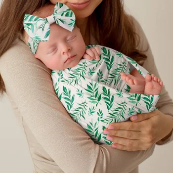 Популярный комплект полотенец с цветочным принтом для новорожденных, повязка на голову с бантом, милый модный реквизит для фотосессии 0-6 месяцев