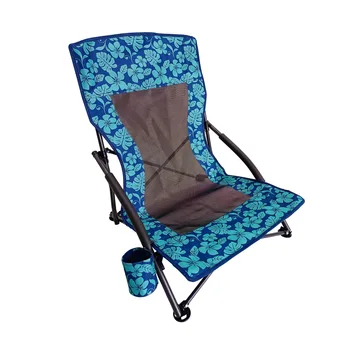 Складной пляжный стул с подстаканником и сумкой для хранения, 275 фунтов. Вместимость (синий цветок)