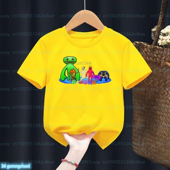 Новая футболка для мобильных игр Terror Adventure, футболка Garten Of Banban, подарок на День рождения для мальчиков и девочек, детская одежда, желтые топы с короткими рукавами