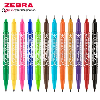 12-kleur Japanse Zebra Markeerstift Tweekoppige Для нанесения разметки на бумагу Vette Niet-vervagende MO-120-MC Kleur Mark Haak Lijn Pen Briefpaper