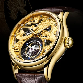 Часы со скелетом Эзопа, Аутентичные механические часы с Турбийоном Для мужчин, Водонепроницаемые часы с циферблатом Восточного Зодиака и дракона 7002, Люксовый бренд
