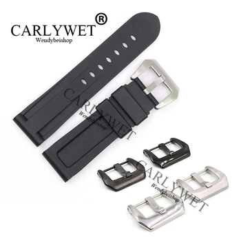 CARLYWET 24 мм Черный Водонепроницаемый силиконовый резиновый Сменный ремешок для наручных часов, Серебристо-черная пряжка для Luminor