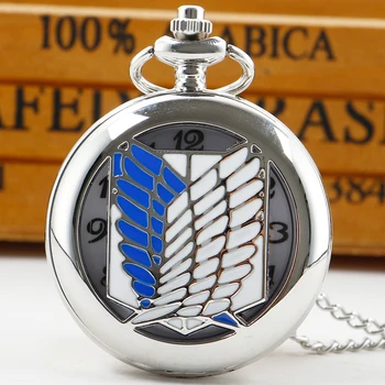 Креативное сине-белое ожерелье с крыльями, Винтажный полый кулон, Кварцевые карманные часы All Hunter с цепочкой-брелоком