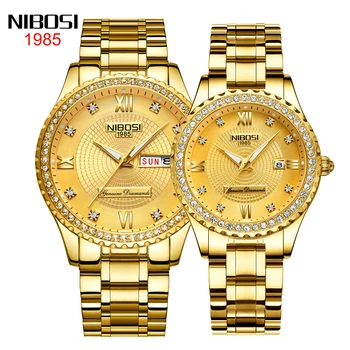 Женские часы NIBOSI, мужские часы, Лучший бренд Класса Люкс, кварцевые часы из нержавеющей стали, золотые, Модные Повседневные наручные часы для влюбленных