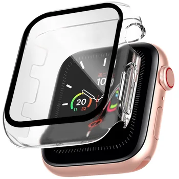 Прозрачный Чехол + Стекло Для Apple Watch Series Se 65432 38 мм 42 мм 40 мм 44 мм Smart iWatch Прозрачная Защитная Крышка на Весь экран Бампер