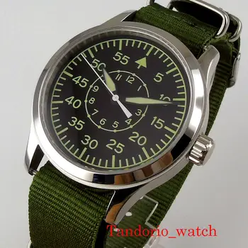 42 мм Автоматические Мужские часы Miyota 8215 ST1612 Механизм с Автоподзаводом Сапфировое стекло Полированный Безель Матча Зеленый Нейлоновый Ремешок