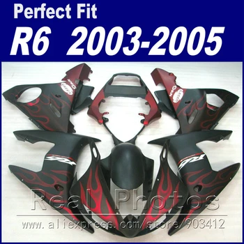 Лидер продаж, обвесы для YAMAHA R6, комплект обтекателей 2003 2004 2005, темно-бордовое пламя, матово-черный, подходят для обтекателей YZF R6 03 04 05