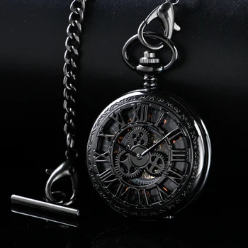 Новые карманные часы с черной текстовой скульптурой, механические карманные часы с римским цифровым циферблатом, модные карманные часы, подарок для мужчин и женщин