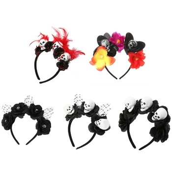 Повязка на голову с черепом на Хэллоуин, обруч для волос, декоративная повязка на голову с цветочным узором
