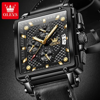 Поясные часы лучших брендов, Новые квадратные мужские часы, многофункциональный хронограф, кожаный ремешок, водонепроницаемые Модные деловые мужские наручные часы