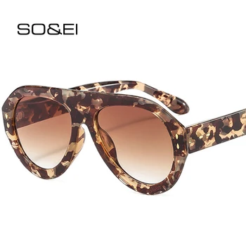 SO & EI Ins, популярные модные солнцезащитные очки Pilot, Женские оттенки UV400, Ретро-Заклепки, Градиентные трендовые Мужские Круглые Солнцезащитные Очки
