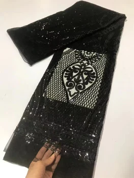 Африканская французская кружевная ткань с черными блестками 2023, Высококачественный тюлевый кружевной материал Для свадебного платья в нигерийском стиле