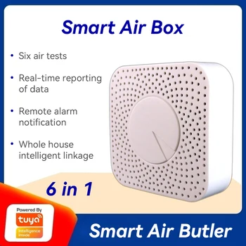 Tuya Wifi / Zigbee Smart Air Box Монитор качества воздуха CO2, Измеритель температуры и влажности, Датчик VOC, Детектор газа, приложение для автоматизации Сигнализации
