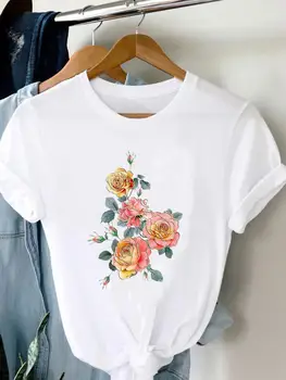 Трендовая футболка с рисунком в виде мультяшного цветка, модная женская футболка с принтом, Женская рубашка с рисунком, футболки с коротким рукавом
