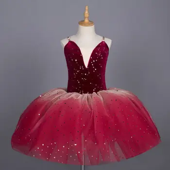 Блестящее Платье красного цвета для девочек, Детский костюм, Балетное платье, юбка-пачка с регулируемыми бретелями, Платье-балерина, Трико