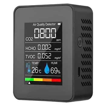 Портативный монитор качества воздуха, детектор CO2 в помещении, 5 в 1, тестер на формальдегид HCHO TVOC, ЖК-тестер температуры и влажности