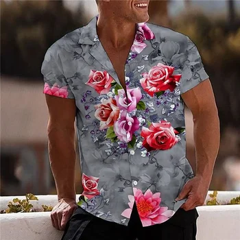2022 Рубашка с цветочным Рисунком s Для Мужчин, 3D Принт, Мужская Гавайская Тропическая Рубашка, Пляжные Модные Топы с коротким рукавом, Футболка, Домашняя Блузка, Camisa