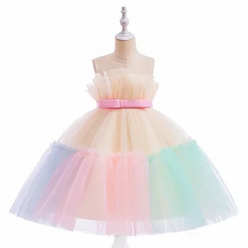 Новое платье принцессы для девочек, сетчатое пышное платье, платье на весь год, детское платье с цветочным рисунком, платье для дня рождения, платье для выступления