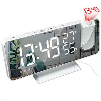 Цифровой будильник Многофункциональные прикроватные часы со светодиодным цифровым дисплеем Температура Влажность Радио Зеркало Проектор Часы