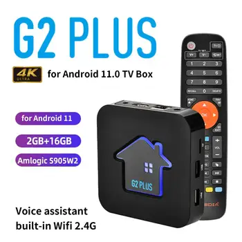 1 Комплект G2 PLUS Android 11,0 TV Box Встроенный Wifi 2,4 G с голосовым помощником, совместимым с Ultra HD, Крутая телевизионная приставка с освещением для дома