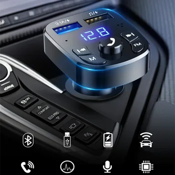 Bluetooth-совместимый Автомобильный плеер с FM-передатчиком 5,0, Комплект карт, Автомобильное зарядное устройство Quick С двойным USB-вольтметром QC3.0 и входом /ВЫХОДОМ AUX