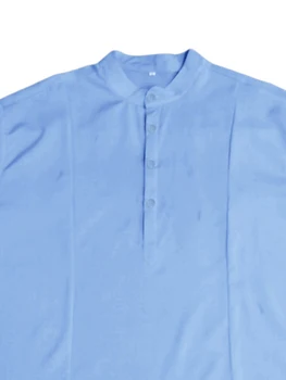 Мужская рубашка с коротким рукавом и пуговицами, повседневная рубашка со стоячим воротником, летняя пляжная однотонная блузка