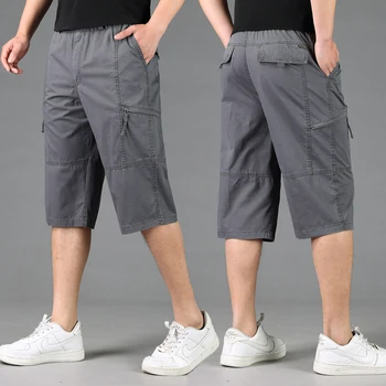 Мужские Летние Повседневные шорты Большого размера, Свободные Короткие брюки, Мужские Хлопковые прямые шорты, Мужские Эластичные брюки длиной до колен, Размер 6XL