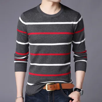2023 Мужской осенний Новый свитер в полоску, молодежный пуловер с круглым вырезом, тонкий свитер