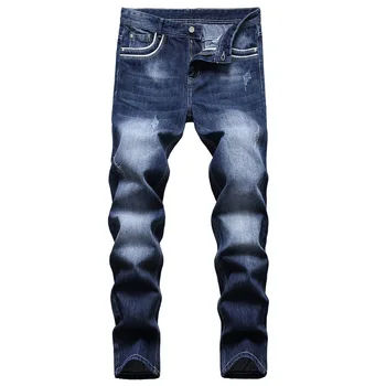 Горячая распродажа, Новые брендовые мужские джинсы прямого кроя, повседневные классические модные джинсовые брюки, Мужские синие брюки Hombre 29-42
