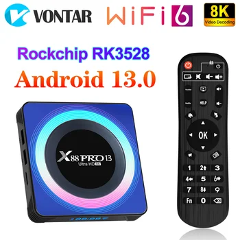 X88 Pro 13 TV Box Android13.0 Rockchip RK3528 Четырехъядерный 64-битный Cortex-A53 С Поддержкой декодирования видео 8K Wifi6 BT5.0 телеприставка