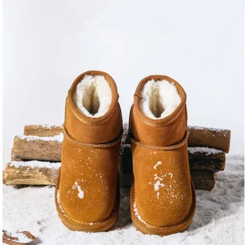 Детские зимние ботинки из натуральной кожи и меха, высококачественные австралийские ботинки, зимние ботинки для мальчиков и маленьких девочек, теплые ботинки