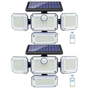 Солнечные светильники, наружный датчик движения, 333 светодиодных прожектора, Солнечные настенные светильники, наружные светильники с 2 пультами дистанционного управления