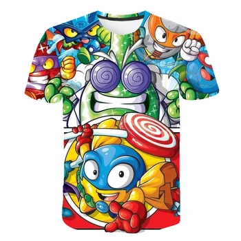 Футболка с героями мультфильмов Super Zings Для мальчиков и Девочек, Летняя футболка с короткими рукавами и Принтом, Детская одежда в стиле хип-хоп, Детская футболка Superthings Harajuku