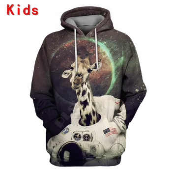 Толстовки с астронавтом и Жирафом в космосе, футболка с 3D принтом, детская толстовка с длинным рукавом для мальчиков и девочек, забавный пуловер 05